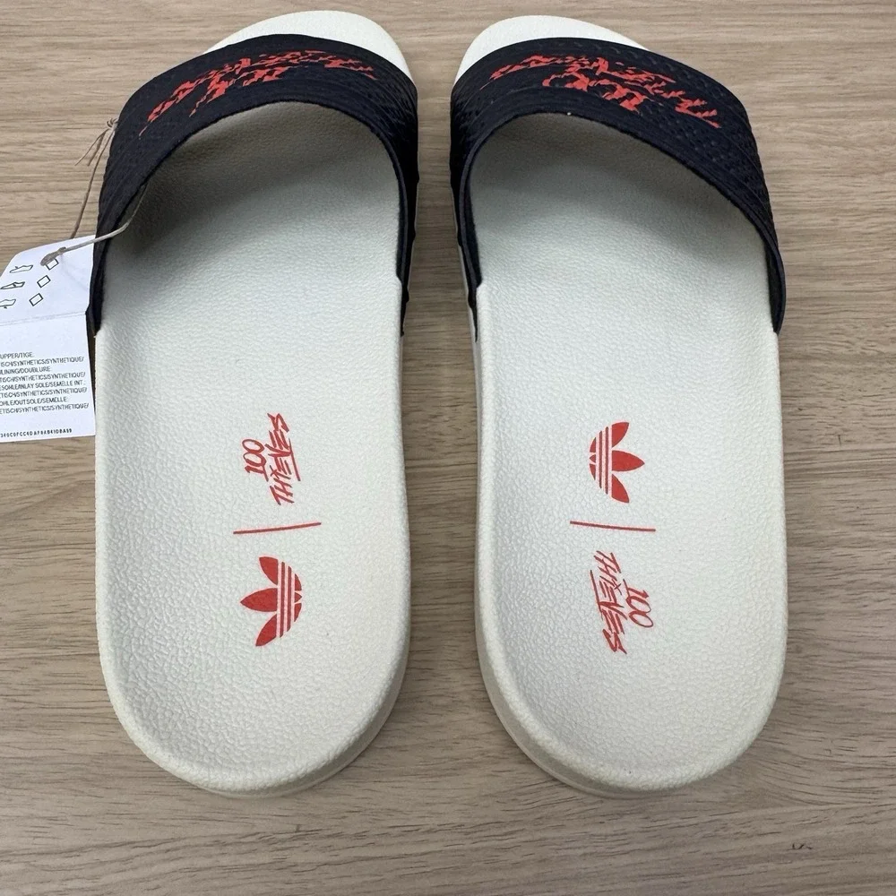 100 Thieves X Adidas‎ Adilette Slides Men's Size 12 Sandals Black Red JR9125 NEW